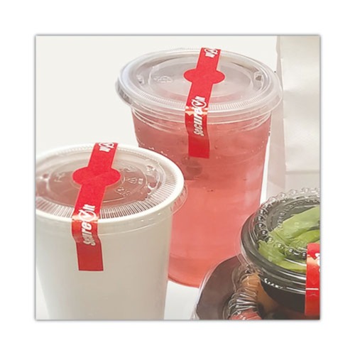 Cups and Lids | National Checking Company P17SI-2 SecureIT Tamper Evident 1 in. x 7 in. Secure It Drink Lid Seal - Red (2 Rolls/Pack, 250/Roll) image number 0