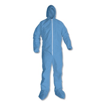KleenGuard A65 Zipper Front Hood and Boot Flame-Resistant Coveralls with Elastic Wrist and Ankles - Quadruple Extra Large/Blue (21/Carton)