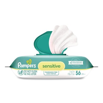 Pampers 6.8 in. x 7 in. 1-Ply Sensitive Baby Wipes - Unscented White (56/Pack)