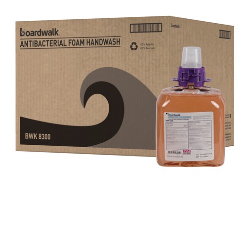 Hand Soaps | Boardwalk 6162-04-GCE00VL 1250 ml. Foam Antibacterial Handwash Refill - Fruity (4/Carton) image number 0