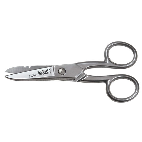 Scissors | Klein Tools 2100-9 Electrician's 5-1/4 in. Stainless Steel Scissors with Stripping Notches image number 0