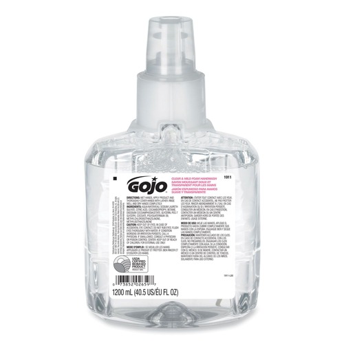 Cleaning & Janitorial Supplies | GOJO Industries 1911-02 Clear and Mild 1200 mL Foam Handwash Refill for LTX-12 Dispenser (2-Piece/Carton) image number 0