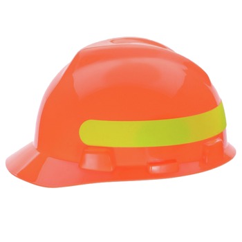 MSA 10102193 V-Gard Hi-Viz Slotted Cap - Orange with Yellow-Green Stripe