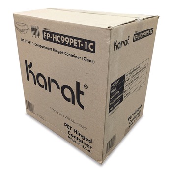 Karat PET Plastic Hinged Container 9 x 9 x 3.6 Clear Plastic 100/Pack 2 Packs/Carton