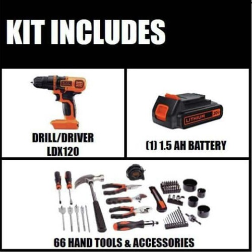 Black Decker 20V MAX Lithium Ion 3 8 in. Cordless Drill Driver Kit with 68 Piece Project Set 3 Ah