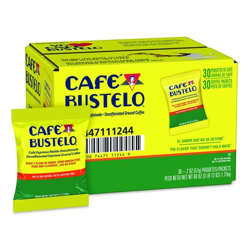 Coffee | Cafe Bustelo 7447111244 2 oz. Fraction Pack Ground Coffee - Decaffeinated Espresso (30/Carton) image number 0