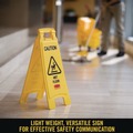 Floor Signs | Rubbermaid Commercial FG611277YEL 11 in. x 12 in. x 25 in. Caution Wet Floor Sign - Bright Yellow (6/Carton) image number 3
