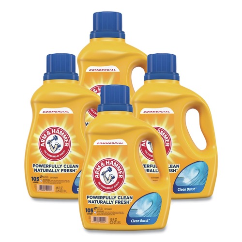 Cleaning & Janitorial Supplies | Arm & Hammer 3320050024 105 oz. Bottle Dual HE Clean-Burst Liquid Laundry Detergent (4/Carton) image number 0