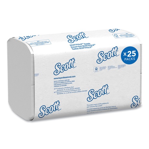Cleaning & Janitorial Supplies | Scott 01980 9.4 in. x 12.4 in. 1-Ply Pro Scottfold Towels - White (25 Packs/Carton) image number 0