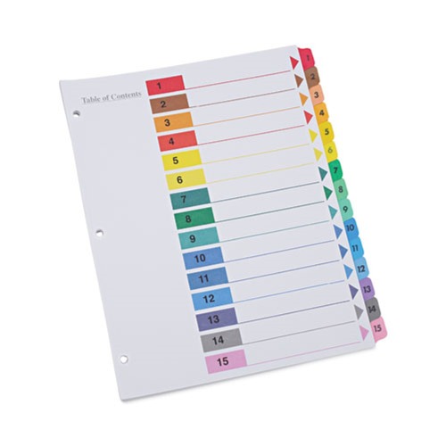 Office Jansan | Universal UNV24808 11 in. x 8.5 in. 15-Tab Deluxe Table of Contents Dividers for Printers - White (6/Pack) image number 0