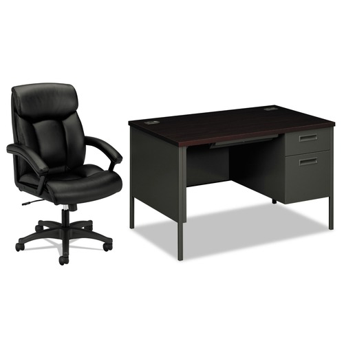 Office Desks & Workstations | HON HVL151.SB11 Metro Classic Series 48 in. x 30 in. x 29.5 in. Mahogany/Charcoal Right Pedestal Desk with HVL151 Executive High-Back Black Leather Chair Bundle image number 0