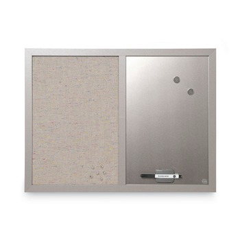 MasterVision 24 in. x 18 in. Gray MDF Wood Frame Designer Combo Fabric Bulletin/Dry Erase Board - Multicolor/Gray