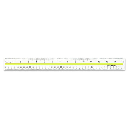 National Tape Measure Day | Westcott 10580 Acrylic Data Highlight Reading Ruler With Tinted Guide, 15-in Long, Clear/yellow image number 0