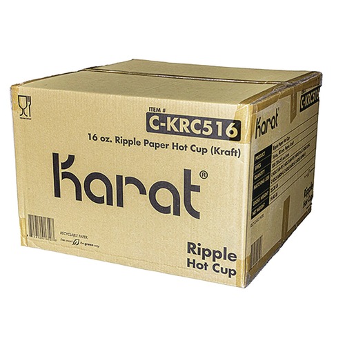 Cups and Lids | Karat C-KRC516 16 oz Ripple Hot Cups - Kraft/White (500/Carton) image number 0