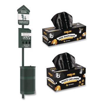 Furloo FLO1RSGB 11.5-Gallon Top Door Bags and Liners Pet Waste Station Starter Kit with Roll Bag Dispenser - Green (1-Kit)