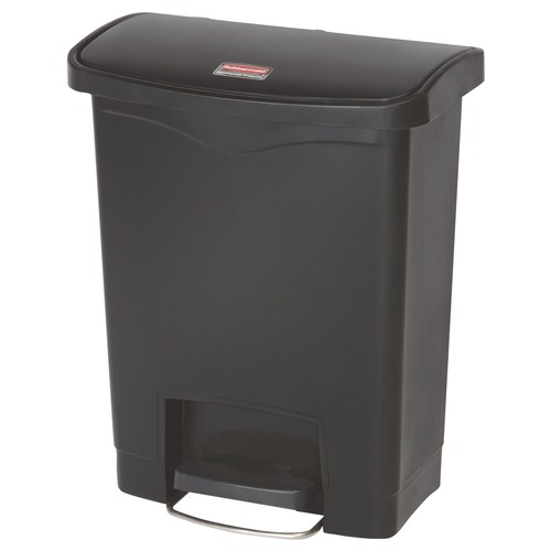 Trash & Waste Bins | Rubbermaid Commercial 1883609 Streamline 8-Gallon Front Step Style Resin Step-On Container - Black image number 0