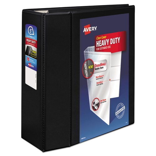  | Avery 79606 Heavy-Duty 5 in. Capacity 11 in. x 8.5 in. 3 Ring View Binder with DuraHinge and Locking One Touch EZD Rings - Black image number 0
