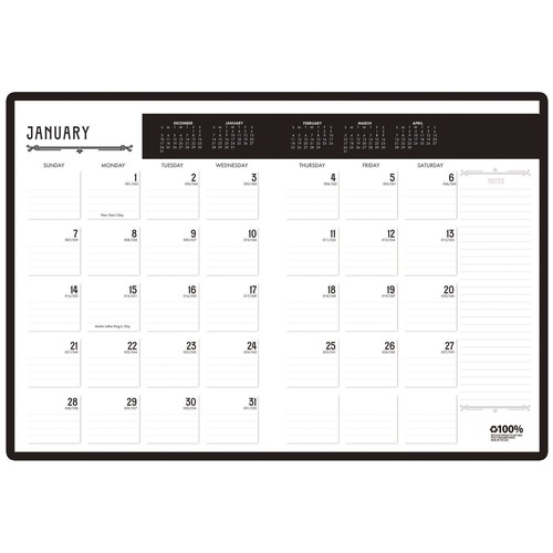 Calendars & Planners | House of Doolittle 29102 11 in. x 8.5 in. 12-Month (Jan-Dec 2026) 100 Percent Recycled Deco Days Monthly Planner - Black/Gold Cover image number 0