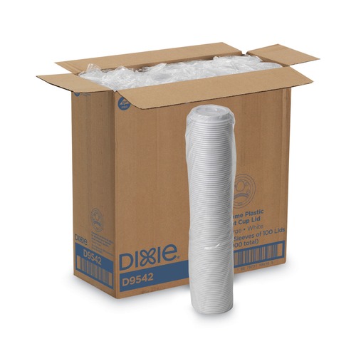  | Dixie D9542 10 oz. - 16 oz. Hot Cups Drink-Thru Dome Lids - White (1000/Carton) image number 0