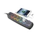 Office & Office Supplies | Kensington K62147NA 7 ft. Cord 945 J SmartSockets Color-Coded Strip Surge Protector, 6 AC Outlets - Black image number 3