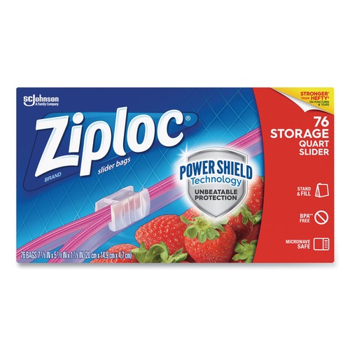 Food Service | Ziploc 316490 5.88 in. x 1.88 in. x 7.88 in. Quart Slider Storage Bags - Clear (9/Carton) image number 0