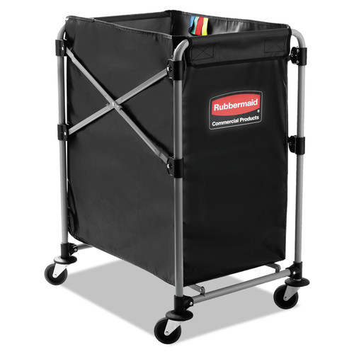 Cleaning Carts | Rubbermaid Commercial 1881749 X-Cart 4 Bushel Steel 20.33 in. x 24.1 in. x 34 in. Collapsible Cart - Black/Silver image number 0