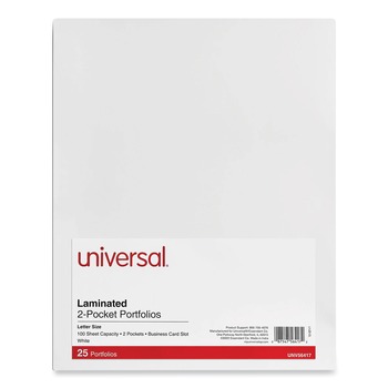 Universal UNV56417 Laminated Cardboard Paper 2-Pocket 11 in. x 8-1/2 in. Portfolios - White (25/Pack)