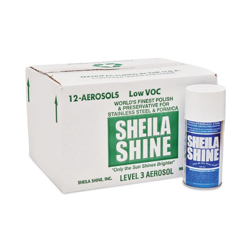 Cleaning & Janitorial Supplies | Sheila Shine SSCA10 10 oz. Low VOC Stainless Steel Cleaner and Polish Spray Can (12/Carton) image number 0