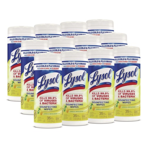 Cleaning & Disinfecting Wipes | LYSOL Brand 19200-81145 7 in. x 7.25 in. 1-Ply Disinfecting Wipes - Lemon and Lime Blossom, White (35 Wipes/Canister, 12 Canisters/Carton) image number 0