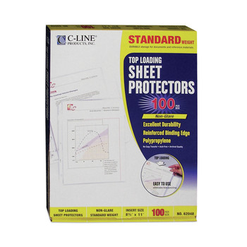 C-Line 3-Hole Punched Top Load 8.5 in. x 11 in. Insert Medium-Duty Polypropylene Sheet Protectors - Nonglare Clear Front (100/Box)