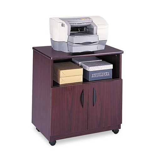  | Safco 1850MH 28 in. x 19.75 in. x 30.5 in. 200 lbs. Capacity 3 Shelves Open Compartment Engineered Wood Mobile Machine Stand - Mahogany image number 0