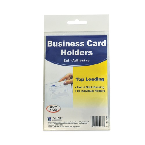 Labels | C-Line 70257 2 in. x 3.5 in. Top Load Self-Adhesive Business Card Holders - Clear (10/Pack) image number 0