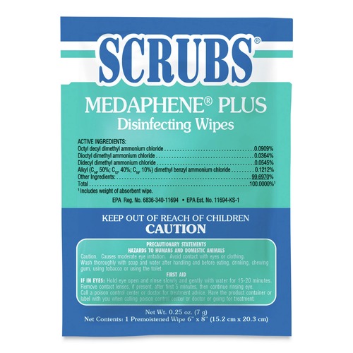 Office Jansan | SCRUBS 96301 MEDAPHENE Plus 6 in. x 8 in. Disinfectant Wet Wipes - Citrus, White (100/Carton) image number 0