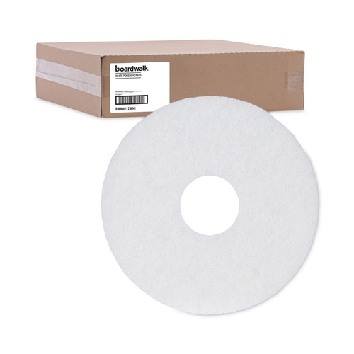 Cleaning Cloths | Boardwalk BWK4012WHI 12 in. Diameter Polishing Floor Pads - White (5/Carton) image number 0