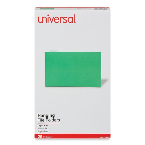  | Universal UNV14217EE 1/5 Cut Tab Legal Size Deluxe Color Hanging File Folders - Bright Green (25/Box) image number 0