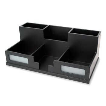 Victor 10.5 in. x 5.5 in. x 4 in. 6 Compartments Wood Desk Organizer with Smartphone Holder - Midnight Black