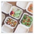 Food Trays, Containers, and Lids | World Centric TO-SC-U9T-LFP 9.3 in. x 9 in. x 3.3 in. 3-Compartment Paper Fiber Hinged Containers - Natural (300/Carton) image number 1