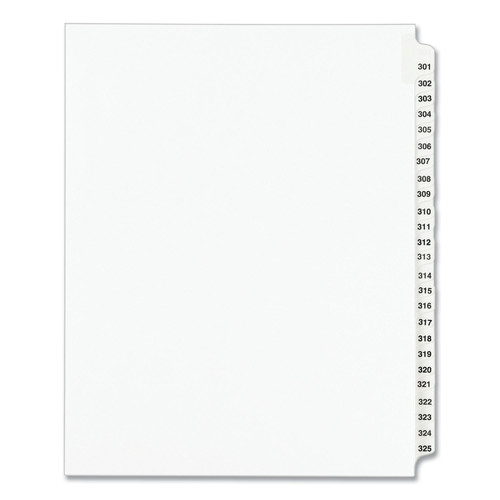 Office Jansan | Avery 01342 11 in. x 8.5 in. 25-Tab 301-325 Avery Style Preprinted Legal Exhibit Side Tab Index Dividers - White (1-Set) image number 0