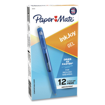 Paper Mate 1951721A 0.7 mm InkJoy Medium Retractable Gel Pen - Blue Ink/Blue Barrel (1-Dozen)