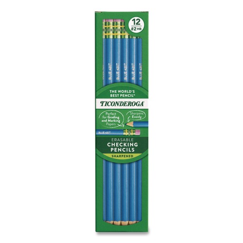 Pencils | Ticonderoga 142090002 2.6 mm 2B (#2) Erasable Colored Pencils - Blue Lead/Blue Barrel (12/Pack) image number 0