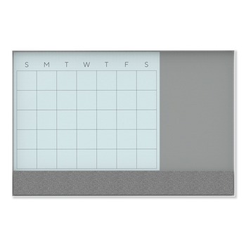 U Brands 35 in. x 23 in. Monthly View 3-N-1 Magnetic Glass Dry Erase Combo Board - White Aluminum