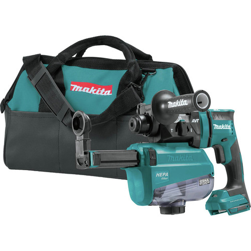Concrete Dust Collection | Makita XRH12ZW 18V LXT Lithium-Ion Brushless 11/16 in. AVT SDS-PLUS AWS Capable Rotary Hammer with HEPA Dust Extractor (Tool Only) image number 0