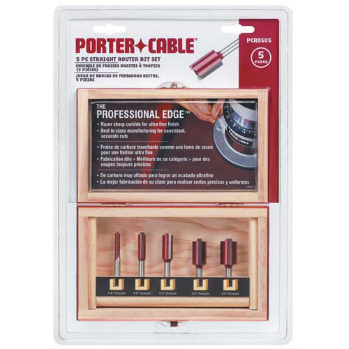 Bits and Bit Sets | Porter-Cable PCRBS05 5-Piece Straight Router Bit Set with Case image number 0