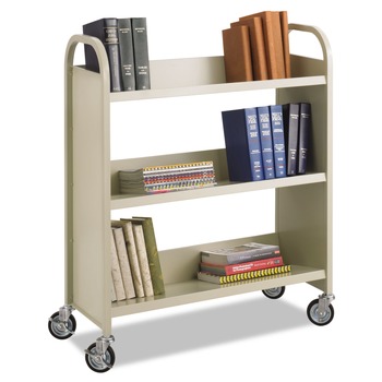 Safco 36 in. x 18.5 in. x 43.5 in. 300 lbs. Capacity 3 Shelves Metal Steel Double-Sided Book Cart -  Sand