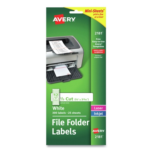 Office Jansan | Avery 02181 0.66 in. x 3.44 in. Mini-Sheets Permanent File Folder Labels - White (300/Pack) image number 0