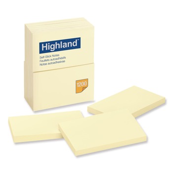 Highland 3 in. x 5 in. Self-Stick Notes - Yellow (12 Pads/Pack)