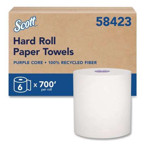 Paper Towels and Napkins | Scott 58423 8 in. x 700 ft. 1-Ply 100 Percent Recycled Hard Roll Paper Towels - White (6/Carton) image number 0