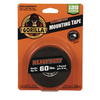Gorilla Glue 102441 1 in. x 120 in. Holds Up to 60 lbs. (1 lb. per 2 in.) Heavy-Duty Permanent Mounting Tape - Black (1-Roll)