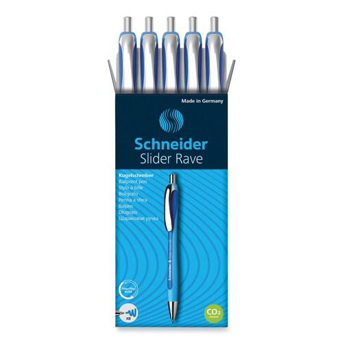 Office & Office Supplies | Schneider 132503 Slider Rave XB Extra-Bold 1.4 millimeter Retractable Ballpoint Pen - Blue Ink/Blue/Light Blue Barrel image number 0