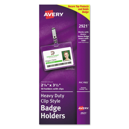 Office Jansan | Avery 02921 2-1/4 in. x 3-1/2 in. Secure Horizontal Top Clip-Style Badge Holders - Clear (50/Box) image number 0
